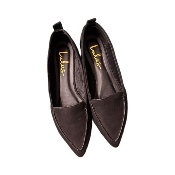 Lulus Emily Black Faux Suede Pointed Loafers Sz 7 1/2 - Picture 4 of 4